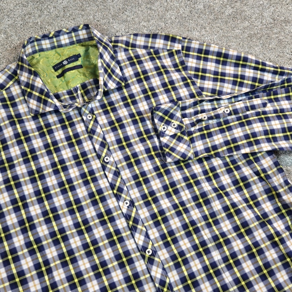 Stone Rose Purple Rivet Collection Blue Green Plaid Cotton‎ Dress Shirt Size 7